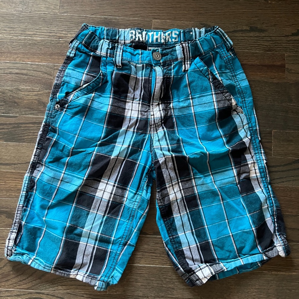 Boys Blue Plaid Shorts